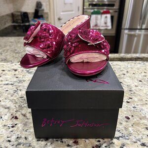 Betsey Johnson Hot Pink Sequin Floral Slide Sandals